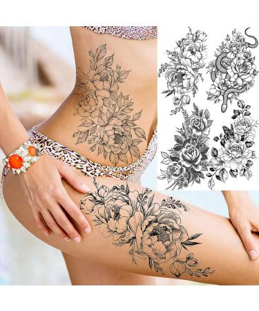 Rejaski Large Rose Peony Temporary Tattoos - Waterproof 3D Butterfly Floral Body Art for Women - Long Lasting Fake Tattoos - Buy Online on GoSupps.com