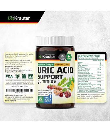 BIO KRAUTER Uric Acid Support Gummies - 60 Vegan Chews - Uric Acid Support w/Tart Cherry & Chanca Piedra 4:1 Extracts - Natural Kidney Supplement w/Milk Thistle and Turmeric - Buy Online on GoSupps.com