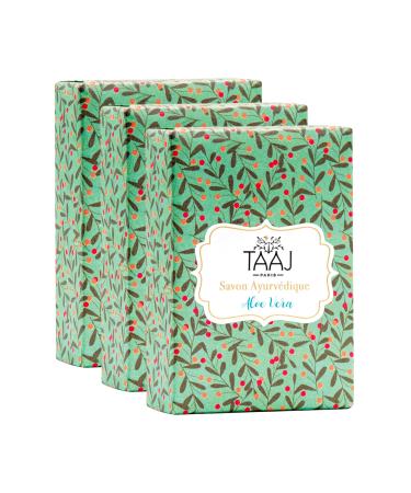 TAAJ TAAJ | Ayurvedic Soap with Aloe Vera | Gently Cleanses Skin | Maintains the Skin's Natural Balance | Soft and Supple Skin | Made in France | Vegan | Cruelty-Free | Pack of 3 x 100g