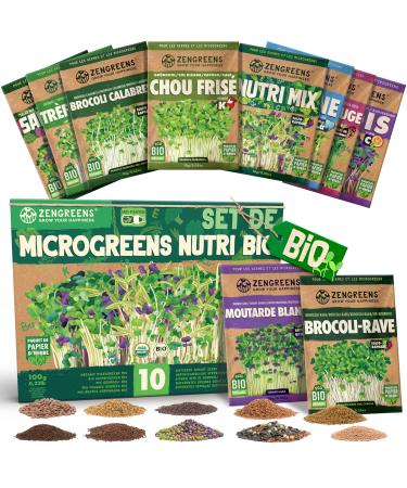 ZenGreens - Organic sprouted seeds in Nutri-Mix Kit - Sprouted seeds - 10 varieties of healthy sprouted seeds - easy to grow in pots or terrines - Microgreens Samen Mix - Pack of 10