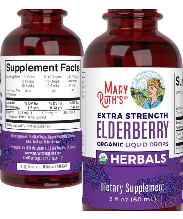 MaryRuth Organics Elderberry Syrup Extra Strength USDA Organic Elderberry Sugar Free Adults & Kids Immune Support Supplement for Ages 1+ Clean Label Project Verified Vegan Gluten Free 2 Fl Oz 1 Fl Oz (Pack of 1) - Buy Online on GoSupps.com
