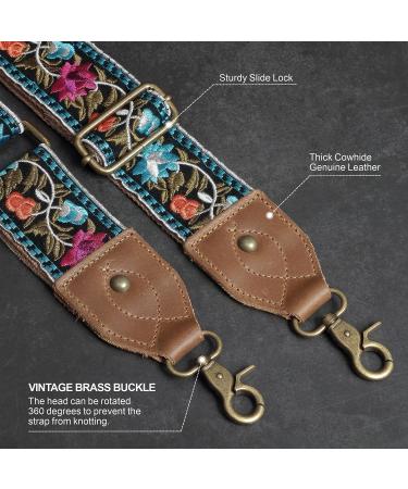 Purse Strap-2"Crazy Horse Leather Wide Shoulder Strap Adjustable Replacement Jacquard Embroidery Crossbody Bag Straps Retro Floral - Buy Online on GoSupps.com
