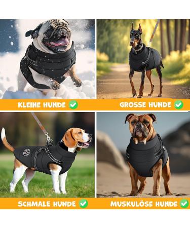 Lovpet Dog Jacket Coat with 45 Feces Bags & Donor | Waterproof Padded Vest Reflectors & D-Ring - Ideal for Large Dogs - 2XL Black - Buy Online on GoSupps.com