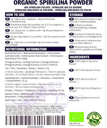 Organic Spirulina Powder 200g - Indigo Herbs - Pack of 1 - Buy Online on GoSupps.com