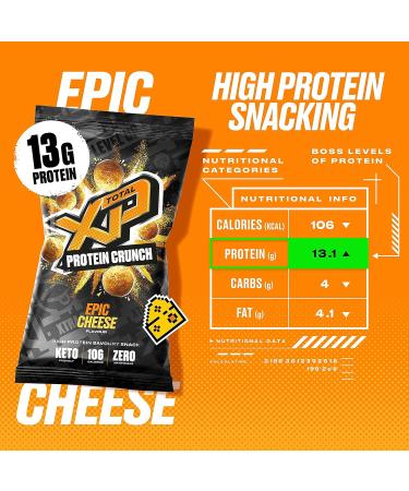 TOTAL XP Protein Crunch - Epic Cheese 12 Pack | Vegetarian High Protein Snacks | Low Carb Keto Friendly | Gluten Free | Palm Oil Free | 13g Protein | Protein Chips (12 x 24g) - Buy Online on GoSupps.com