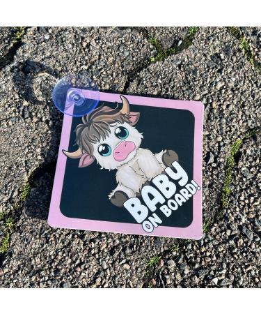 2pcs Baby on Board Car Warning Sticker Set with Suction Cups - Highland Cow Design - Buy Online on GoSupps.com
