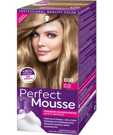 Schwarzkopf Perfect Mousse Permanent Foam Coloration 800 Medium Blonde Level 3 Pack of 3 (3 x 93 ml)