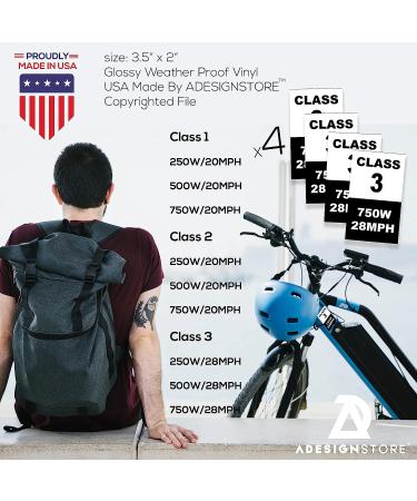 Electric Bicycle Frame Class 1 500W 20MPH Stickers Set - Weatherproof Vinyl Decals for E-Bike Identification - Removable Class Number Sign Mark - Buy Online on GoSupps.com