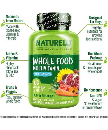 NATURELO Whole Food Multivitamin for Teenage Boys - 60 Capsules - Non-GMO Vegan Supplement with Plant Extracts for Active Kids - Buy Online on GoSupps.com