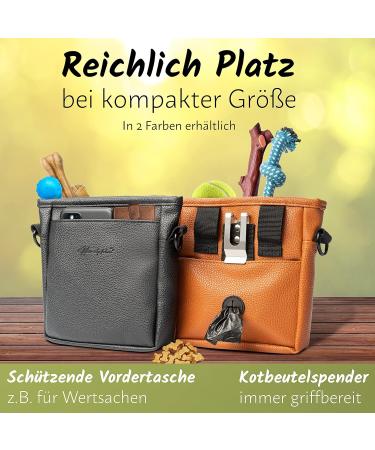 Heimatpfoten Dog Feeding Bags - Leather Imitation One-Hand Magnetic Closure Cognac Brown - Ideal for Walks - Buy Online on GoSupps.com