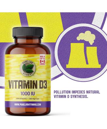 Pure Lab Vitamins | Vitamin D3 1000IU | 360 Vegi Capsules | Mood Booster Bone Health Teeth Health and Immune System Support | Vitamin D3 Cholecalciferol | Vitamin D3 Capsules | Vitamin D3 Supplement - Buy Online on GoSupps.com