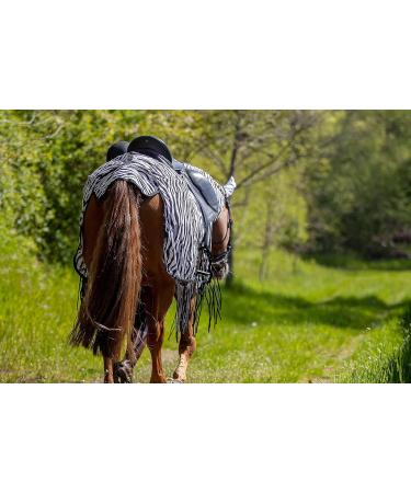 Marengos Zebra Fly Outdoor Ceiling | Insect Protection Horse Blanket with Saddle Cutout & Neck | Fine-Meshed | Black & White | 155 cm - Buy Online on GoSupps.com