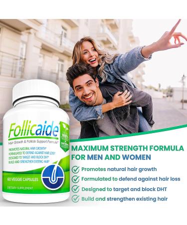 Follicaide Hair Growth Vitamin Supplement for Men and Women - Stop Hair Loss, Thinning, Shedding, and Balding - High Potency Natural Ingredients - Effective for All Hair Types - 60ct ECO PACK - Buy Online on GoSupps.com
