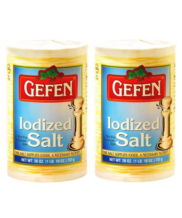 Gefen Iodized Salt 26oz (2 Pack, Total 3.25 Pounds) Easy Pour Spout Canister, Product of the USA , Certified Kosher - Buy Online on GoSupps.com
