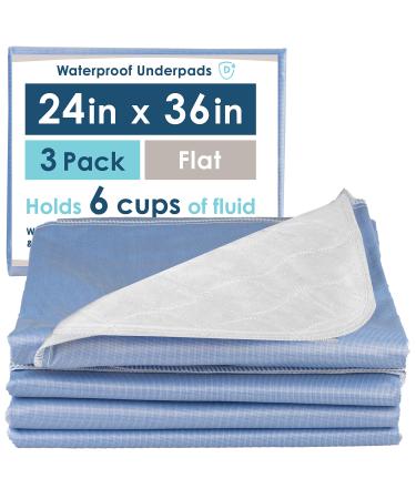 Dry Defender Waterproof Bed Pads for Incontinence - Absorbent Washable Underpad - Mattress Pads for Kids or Adults - Flat, 24x36 Inch (Pack of 3) 24x36 Inch (Pack of 3) Bed Pads