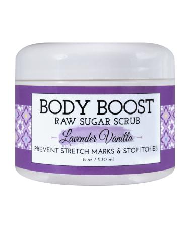 Body Boost Lavender Vanilla Raw Sugar Scrub 8 oz- Treat Dry Skin Stretch Marks and Scars- Pregnancy and Nursing Safe- Allergen Free- Vegan
