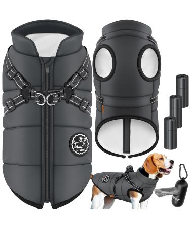Lovpet dog jacket dog coat with dishes including 45 pieces of feces bag + donor dogs fed western waterproof padded vest with chest strap reflectors D-ring l anthracite l anthracite