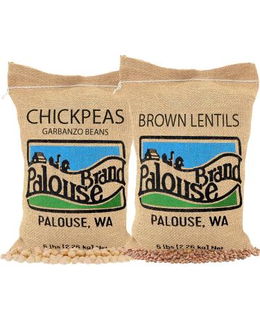 Chickpeas | Brown Lentils | Desiccant Free | Family Farmed in Washington State | 10 LBS | Non-GMO Project Verified | Kosher | Field Traced | Burlap Bags (5 Pound, Pack of 2)