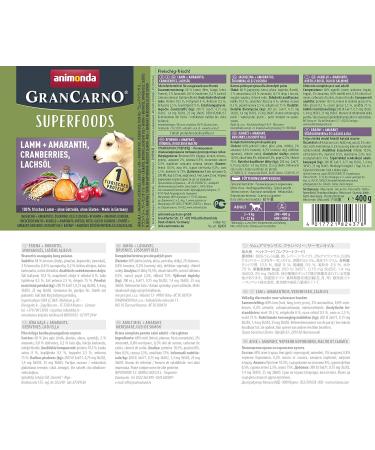 Buy Animonda Gran Carno Adult Superfoods Wet Dog Food - Lamb & Amaranth with Cranberries & Salmon Oil (6 x 400g) - Premium Nutrition for Adult Dogs - International Shipping Available - Buy Online on GoSupps.com