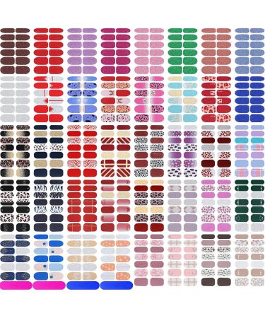 520 Pieces Full Wraps Nail Polish Stickers Self-Adhesive Nail Art Stickers Decals Nail Polish Strips with Nail Files for Women Girls DIY Nail Art Decoration (Bright Style)