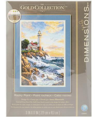 Dimensions Cliffside Lighthouse Gold Collection Advanced Counted Cross Stitch Kit for Adults, 11" x 17", 18 Cnt. Ivory Aida, 5 5 Rocky Point