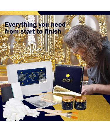 Gold Leaf Gilding Kit - 100 Sheets Imitation Gold & Silver Leaf with Adhesive, Sealer, Gloves, Brushes, and Sanding Tools - Buy Online on GoSupps.com