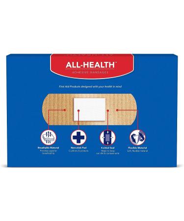 100 Ct All Health Flexible Fabric Adhesive Bandages 1x3 in - Flexible Protection for First Aid and Wound Care - Buy Online on GoSupps.com