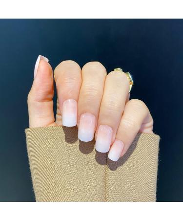 NOVO OVO Short Square Ombre Nude Gradient White Pink French Tip Fake False Press On Nails Kit with Glue - Milk Hat UK - Buy Online on GoSupps.com