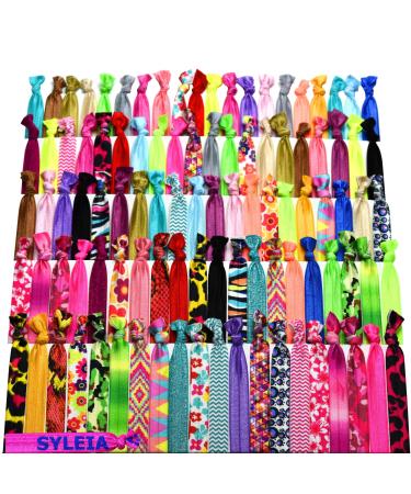 Syleia hand-knotted hair ties (set of 100) for all hair types - no crease printed and solid colors