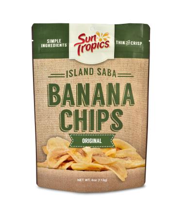 Sun Tropics Island Saba Banana Chips, Original, 4 oz (6 Pack), Vegan, Gluten Free, Non GMO, Made with Coconut Oil, Crispy Fruit Snacks