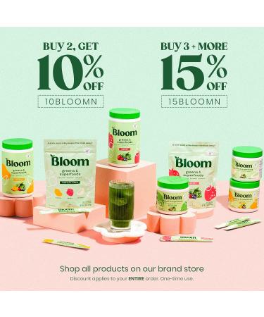 Bloom Nutrition Super Greens Powder Smoothie Mix - 15 Stick Packs with Probiotics & Digestive Enzymes - Organic Superfoods for Gut Health - Berry Flavor - Buy Online on GoSupps.com