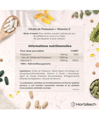 Citrate de Potassium avec Vitamine C | 1500mg | 120 Comprim s V gans | D veloppement musculaire et lectrolytes EFSA | Haut Dosage | Compl ment de Potassium | Horbaach - Buy Online on GoSupps.com