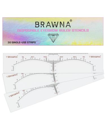 Brawna Eyebrow Ruler Stencil - 30 Pcs Clear Adhesive Eyebrow Shaping Henna Tinting and Microblading Kit Stencils - Disposable Eyebrow Extensions Shaper Tool for Women - Eyebrow Microblading Supplies 30 Pack