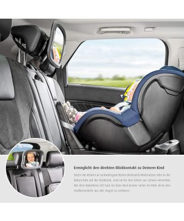 Reer 86101 BabyView LED Car Safety Mirror - Keep an Eye on Your Baby in the Back Seat - Grey with Lighting - Buy Online on GoSupps.com