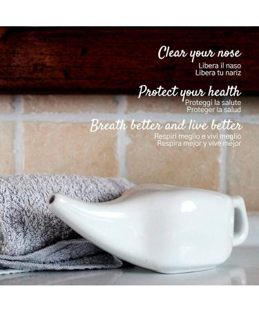 Lead-Free Ceramic Neti Pot 200ml - Nasal Irrigation for Sinus Congestion Relief - Sinusitis Treatment and Nasal Cleansing - Buy Online on GoSupps.com