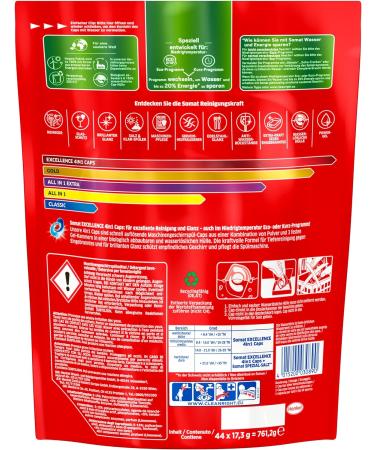 Somat Excellence 4-in-1 Caps (2 x 44 Caps) Quick-Dissolving Dishwasher Tablets Somat Caps for Excellent Cleaning and Shine even in the Eco Program and at Low Temperatures 44 Count (Pack of 2) - Buy Online on GoSupps.com