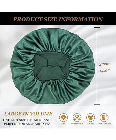 2PCS Large Satin Bonnet Set for Sleeping | Silk Hair Wrap Sleep Cap - Black & Hunter Green | Elastic Band | Big Bonnets for Black Women Hair Care - Buy Online on GoSupps.com