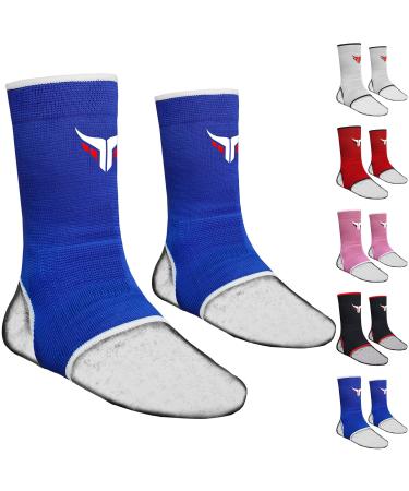 Mytra Muay Thai Ankle Support Kickboxing Ankle Sprain Injury Pain Relief Elasticated Braces (Blue S/M) Blue S/M
