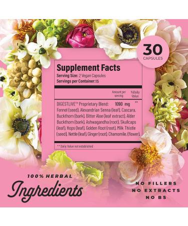 DigestLive Women's Constipation Relief Laxative for Postpartum 30 Capsules 100% Herbal Stool Softener- Female Gentle Natural Colon Cleanse Detox Bloating & Gas Fast-Acting Vegan Gluten & GMO-Free - Buy Online on GoSupps.com