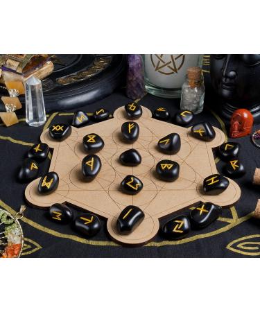 Crocon Black Tourmaline Elder Futhark Rune Stones Set | 25 pcs | 20-25mm | Feng Shui Chakra Balancing Reiki Healing - Buy Online on GoSupps.com