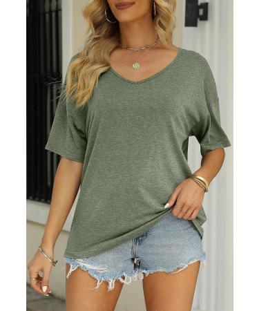 MIROL Women's Half Sleeve V Neck T Shirt - Oversized Loose Top in Large Armygreen - Buy Online on GoSupps.com