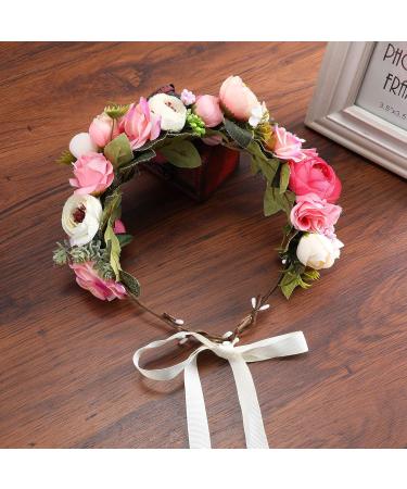 AWAYTR Flower Headband - Pink & Peach Pink Wedding Hair Wreath Crown for Women & Girls - Perfect for Wedding Parties - Buy Online on GoSupps.com