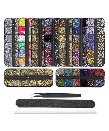 Ebanku 9 boxes nail art rhinestone glitter rhinestone nail crystals back gemstones decoration with tweezers picking pen and nail file - Buy Online on GoSupps.com