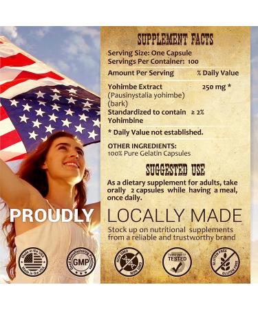 Herbalicious Yohimbe Supplements for Men - 250mg Natural Yohimbe Bark Extract - Men's Health Dietary Capsules - Brain Wellness, Athletic Endurance, Metabolism & Mood Support - 100 Caps - Buy Online on GoSupps.com