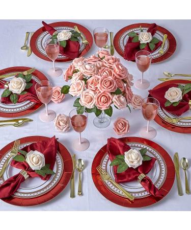 RCZ D cor Shimmer Blush Pink Artificial Flowers - 50 Roses with Stems and 20 Leaves - Buy Online on GoSupps.com