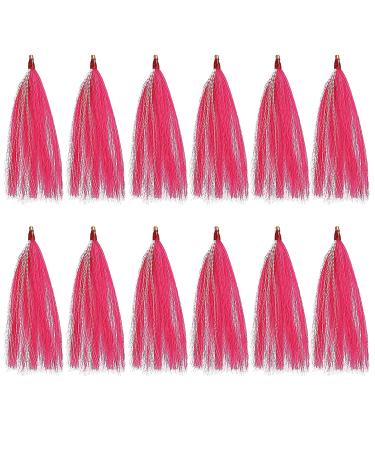 Fishing Bucktail Teasers Saltwater,12pcs Copper Tube Bucktail Flash Skirts Kit for Fluke Rig Fishing Teasers Plugs Pink