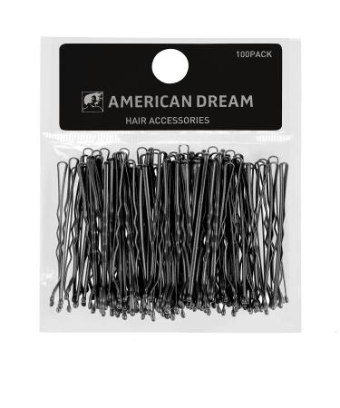 AMERICAN DREAM Pack of 100 x hairpins - black - wavy - 2.5 inch / 6.35 cm length 1 pack (1 x 124 g)