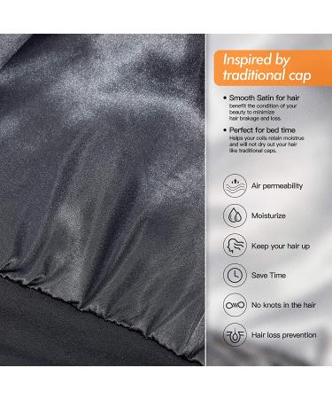 Satin Lined Sleep Cap - Adjustable Hair Protection Beanie for Curly & Frizzy Hair - Black & Dark Grey - Buy Online on GoSupps.com