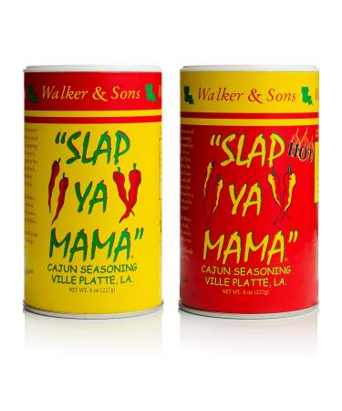 SLAP YA MAMA All Natural Cajun Seasoning from Louisiana, Spice Variety Pack, 8 Ounce Cans, 1 Original Cajun and 1 Hot Cajun Blend Original & Hot Blend