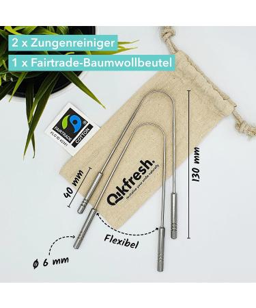 Qikfresh 100% Stainless Steel Tongue Cleaner (2-Pack) | Durable Bad Breath Solution | Fairtrade Cotton Travel Bags | Oral Hygiene for All Ages - Buy Online on GoSupps.com